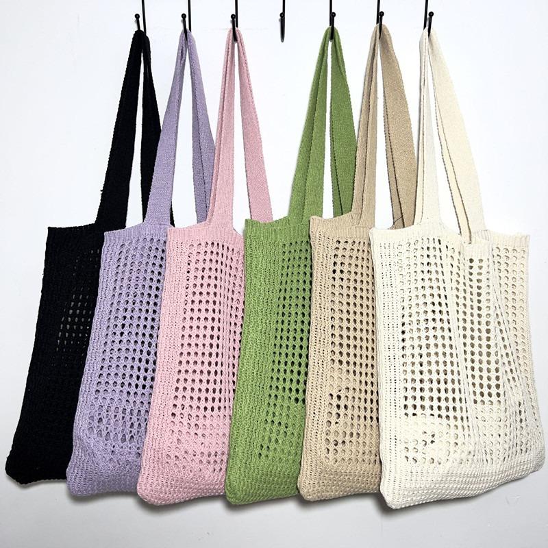 Breathable Knit Handbag with Spacious Design Open-Weave Shoulder Bag for Women Beach Shopping Outings Summer Hollow OutTote Bag