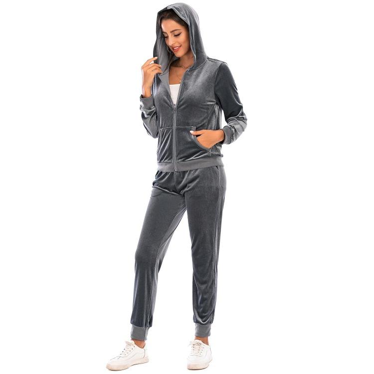 Velvet Velour Tracksuit Set Women Soft Stretch Lounge Zip Up Hoody and Jogger Pants Relaxed Sports Outfit