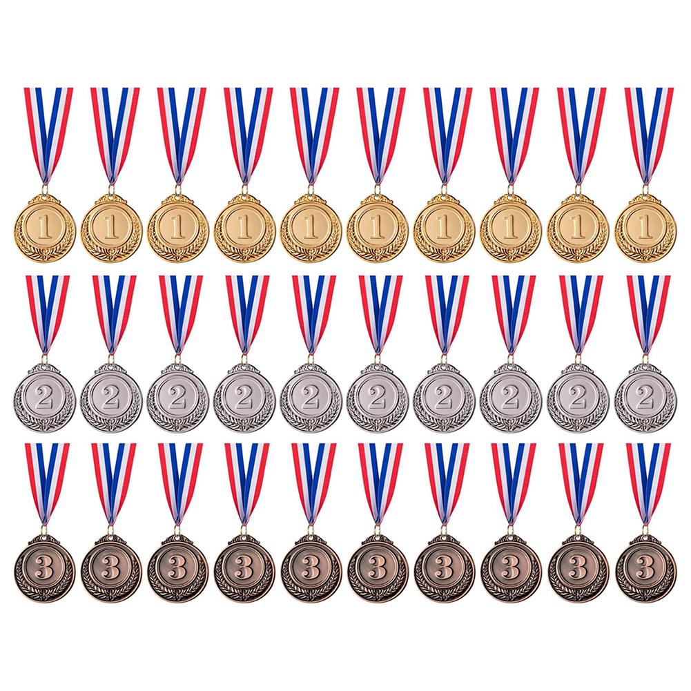 30pcs 2inch 1st 2nd 3rd Prize Medal with Neck Ribbon Gold Silver Bronze Prize Round Metal Medal for Kids School Sports Meeting