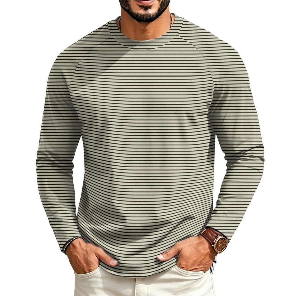 T-shirt casual a manica lunga raglan da uomo con girocollo, per l'uso quotidiano