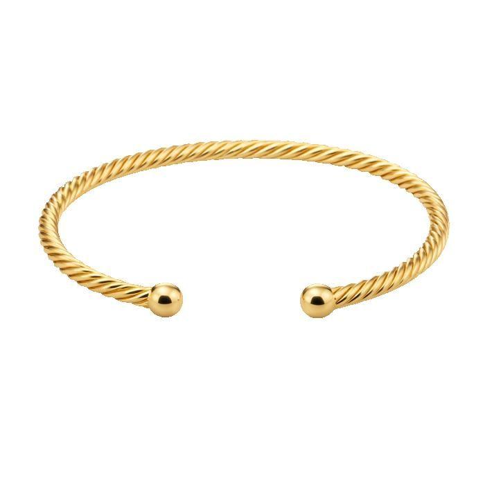 JONC Bracelet Woman 18 Carat Gold Plated Rigid Twisted Braided Diameter 56mm Hallmarked Jewel Mirror Shine Chic Trendy Luxury Jewel