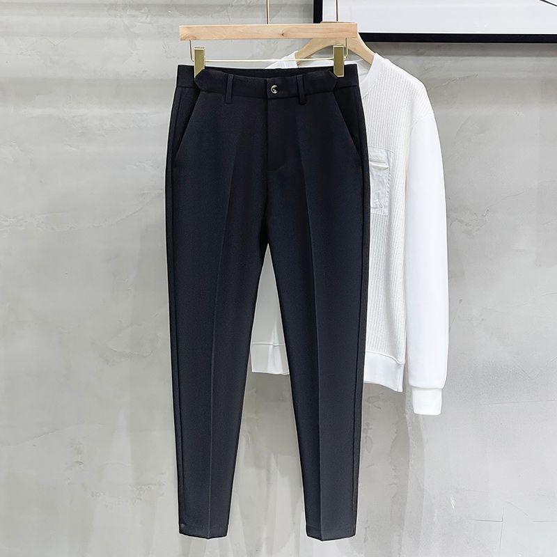 

Новые весенне-осенние повседневные деловые брюки класса люкс в корейском стиле, с высокой посадкой, карманами, приталенного кроя, прямые, оверсайз, мужские 29 чёрный