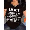 Women's Plus Size I'm Not Clumsy Graphic Print Tee Crew Neck Short Sleeve Casual Top