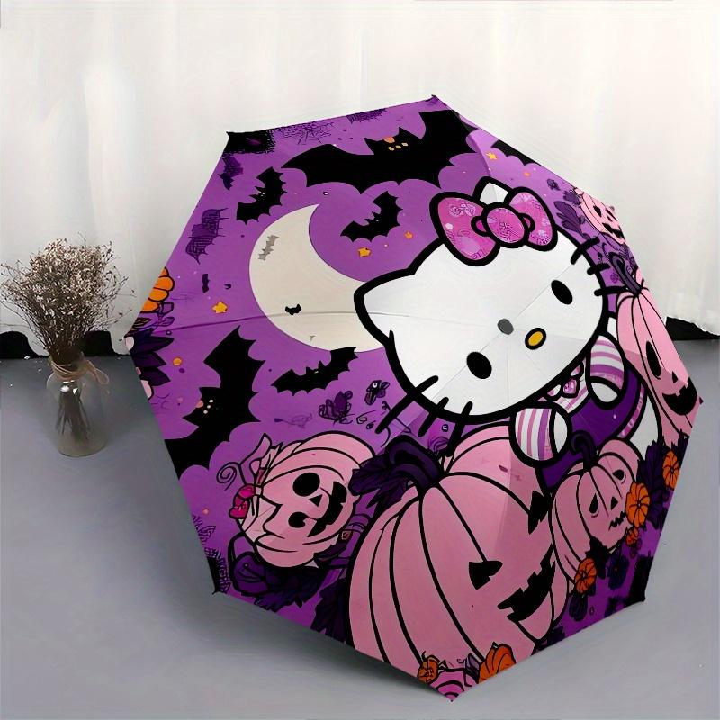 Hello Kitty,Halloween Automatic Folding Umbrella-Simple 8-Rib Design, Bright Cartoon Pattern, Durable Iron Frame, Suitable For Travel, Outdo