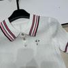 D Brand Embroidered Star Buckle Knit Lapel Short Sleeve Casual Top