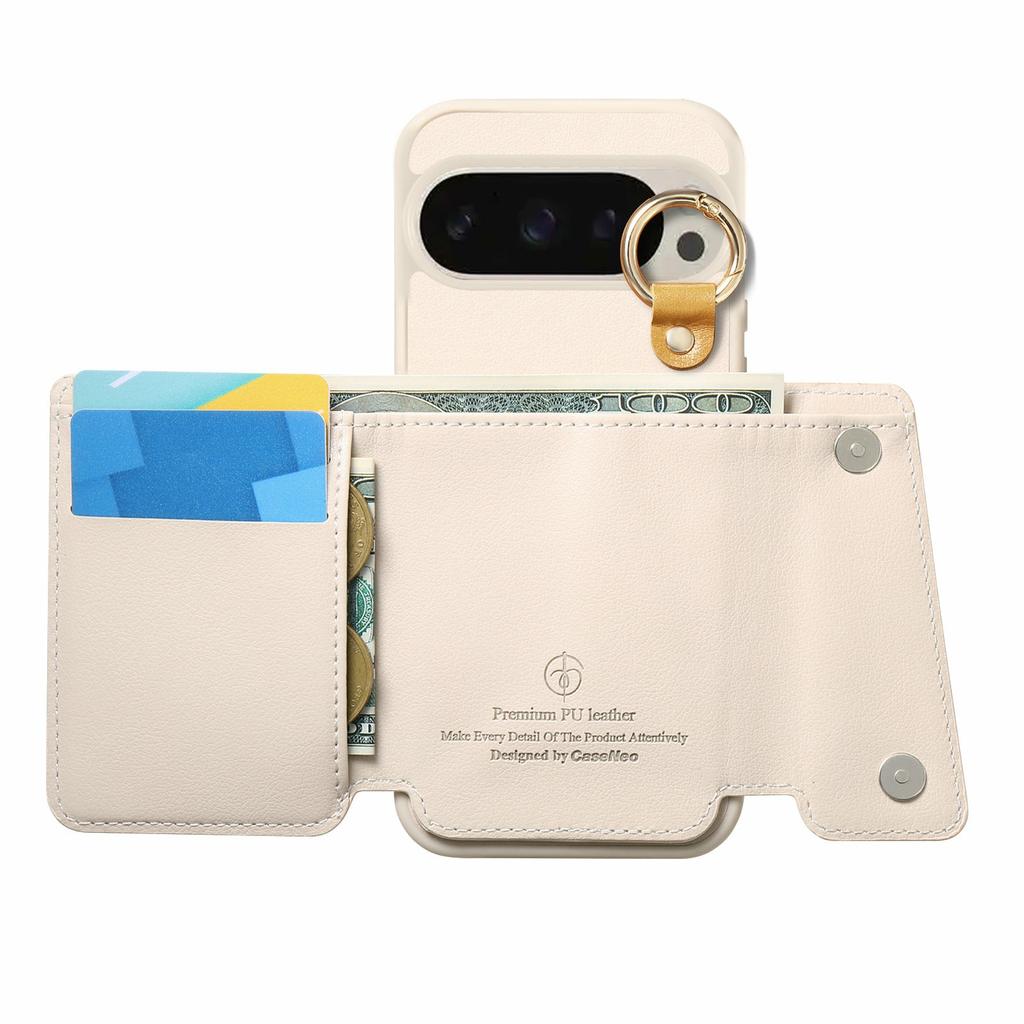 For Google Pixel 10 Pro XL/9 Pro XL Case D-Ring Holder Leather + PC + TPU Phone Cover with Wallet Kickstand