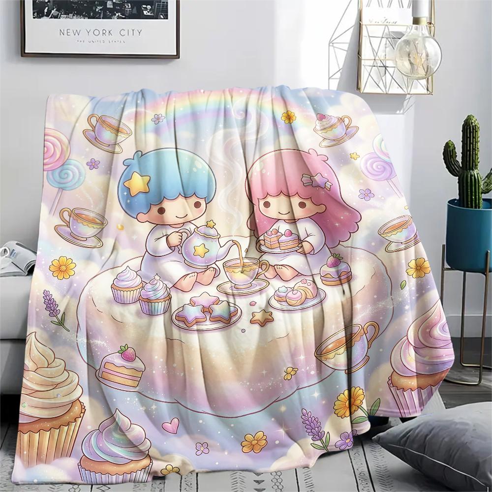 1PC Little Twin Stars Print Flannel Blanket, High quality All Seasons, Home Decor, Warmth and Comfort, Perfect for Christmas Gifts