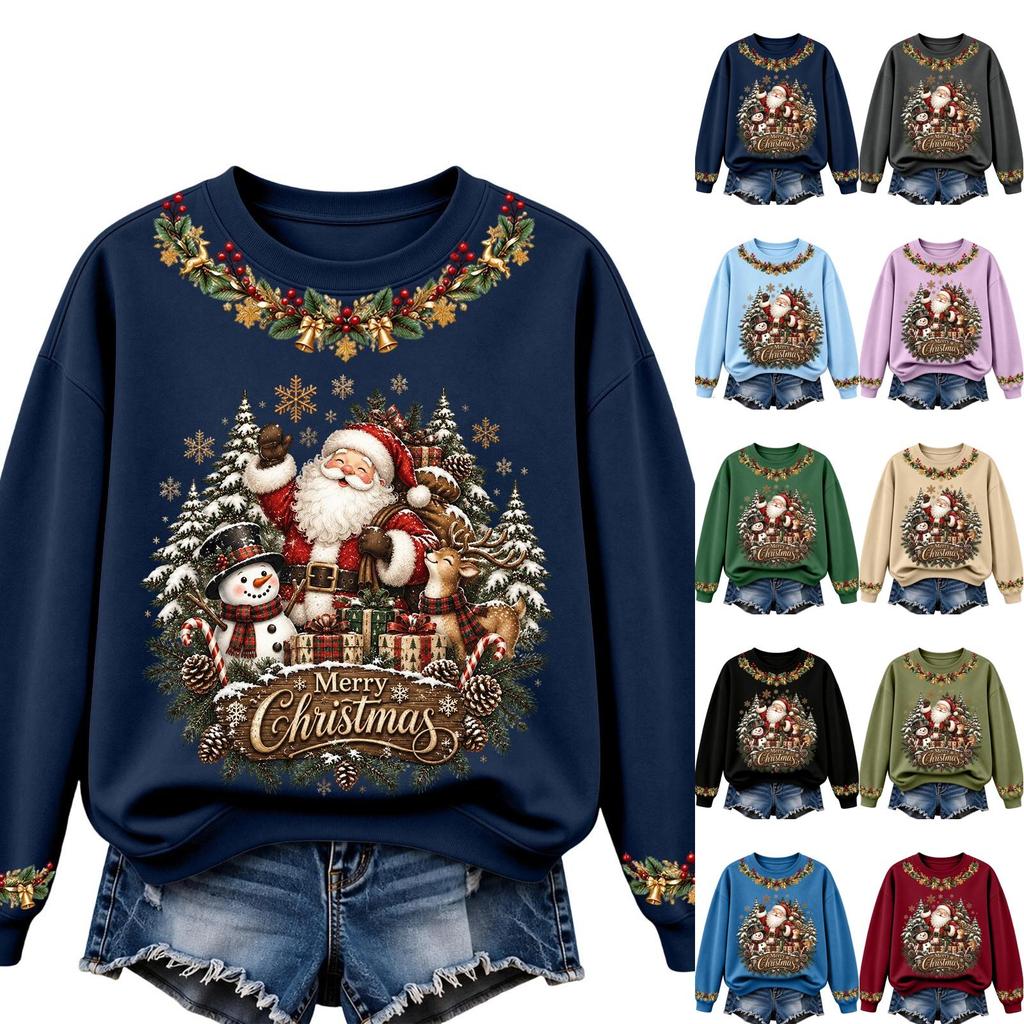 Women's Christmas Print Long Sleeve Top Casual Comfortable Fall Winter Shirt
