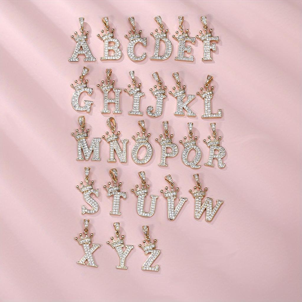 1 Pc Golden Color 26 English Letter Princess Crown Necklace Pendant Wedding Band Jewelry Valentine's Day Gift