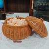 Round Handmade Woven Storage Basket with Lid - Imitation Rattan for Eggs, Snacks, Dried Goods, Tea, and More