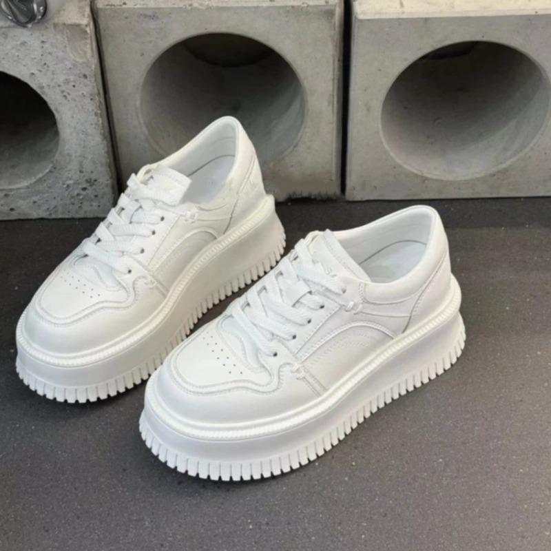 Leather muffin sole little white shoes women's autumn new breathable fashion versatile small height increase board shoes tide