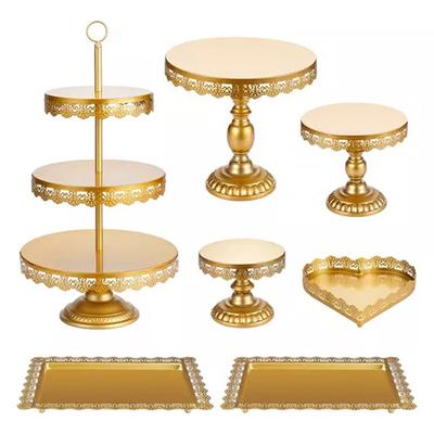 Support à gâteaux en métal, 7 pièces, Table à Dessert, guidon, plateau de service de gâteaux, tour d'exposition pour mariage