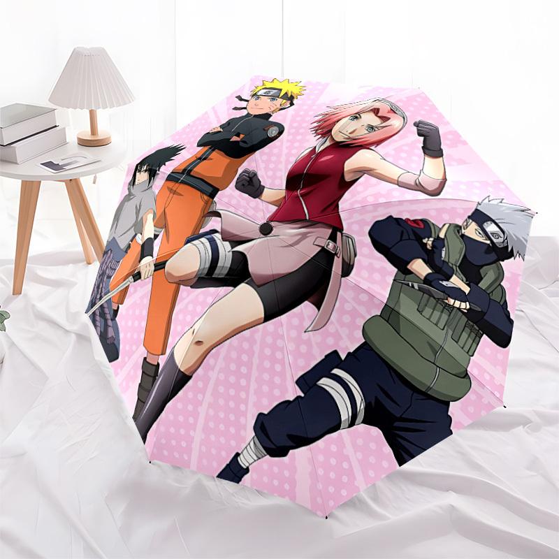 1pc Naruto Characters Automatic Folding Umbrella, Portable Collapsible Design, 8-Rib Iron Frame, , All-Season Casual Outdoor Accessory for Christmas B