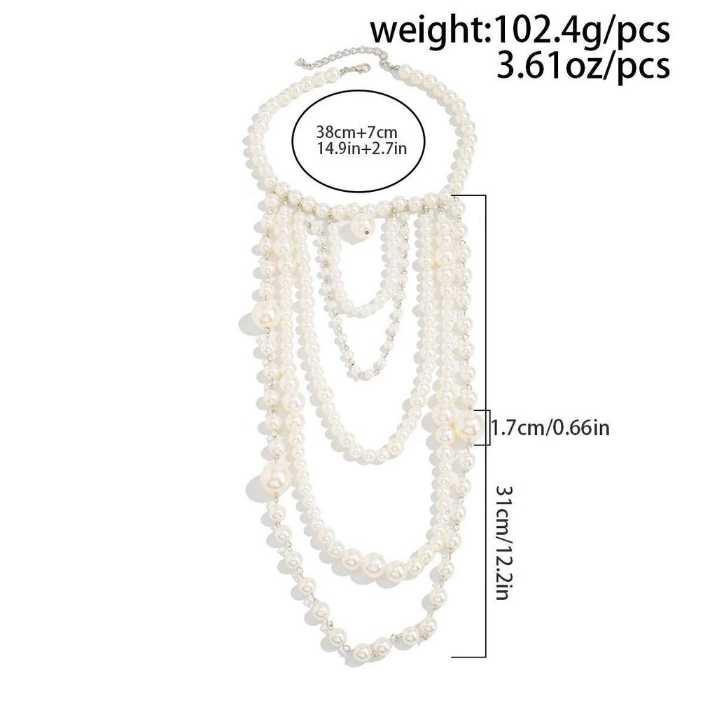 Salircon Elegant Vintage Multilayer Imitation Pearl Long Necklace Women Exquisite Sweater Chain Pendant Choker Banquet Jewelry