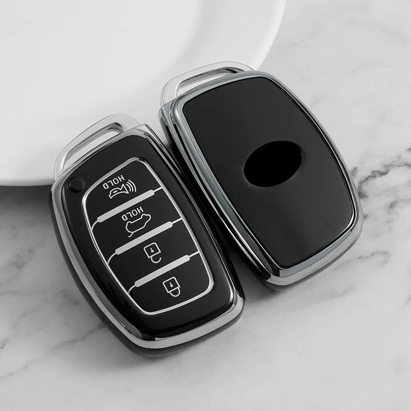 Car Key Case Cover for Hyundai Tucson Santa Fe Rena Sonata Elantra Creta Ix35 Ix45 I10 I30 I40 TPU 4 Buttons Fob Shell Protector