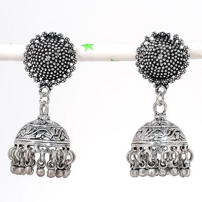 Natural Indian Look Jhumki Gemstone Silver Tribal Bali Earring 1.97" C4k96