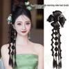 Golden Thread Chinese Five-Strand Fishtail Braid Ponytail & Flower Bun Bridal Hair Robe for Photography