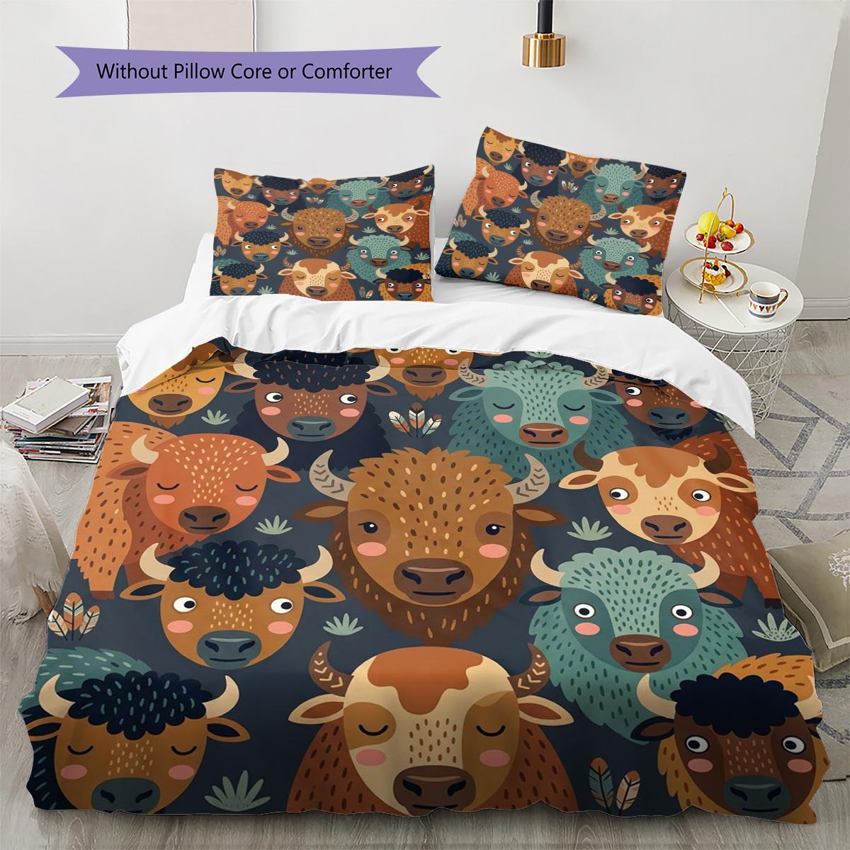 

North American bison Pattern Bedding Quilt Set Quilt Cover Pillowcase Home Decoration Birthday Gift (1 * duvet cover + 2 * pillowcase, without core) 135x200cm