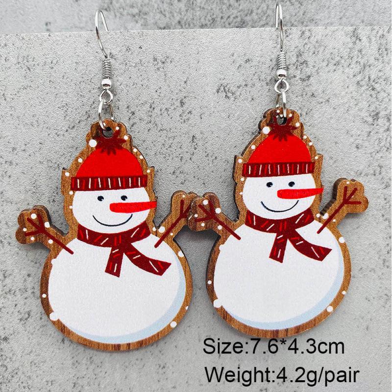 Teardrop Santa Claus Bell Car Red Ornaments: Wooden Christmas Earrings