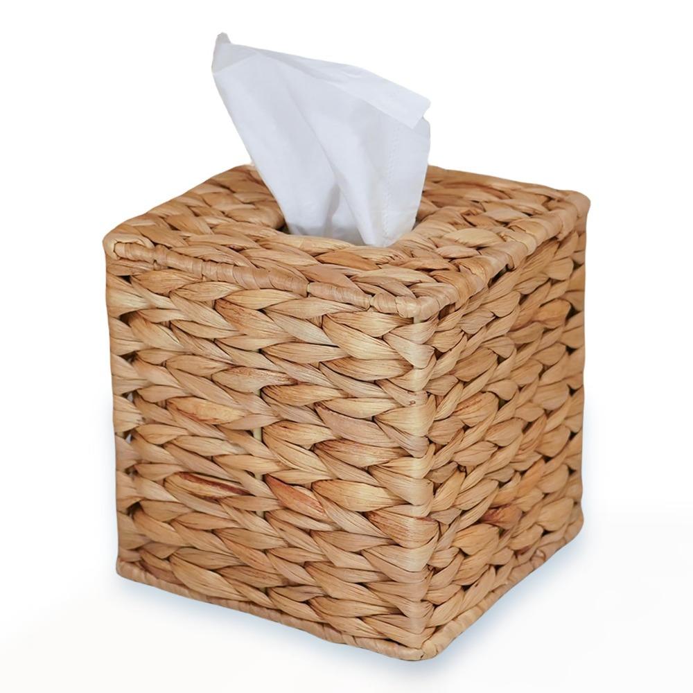 

Straw Woven Tissue Box Natural Napkin Holder Durable Dryer Sheets Holder for Living Room Bedroom 14.5*14.5*15cm