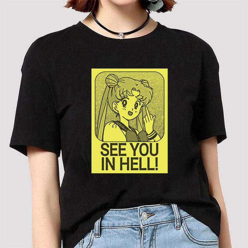 Anime Sailor Moon 18 Different Patterns Summer Printed Casual Black Short Sleeves Cotton Tops O Neck Women T Shirts
