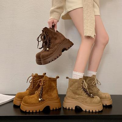 Thick-soled Martin Boots Women's 2025 New Autumn and Winter Super Fire British Wind Single Boots Heightening Short Boots Women's Boots Rhubarb Boots