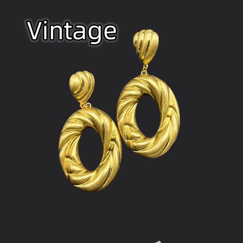 Medieval Earrings Vintage Praise Pure Gold Fried Dough Twists 3D Texture Heavy Industry Advanced 925 Silver Needle