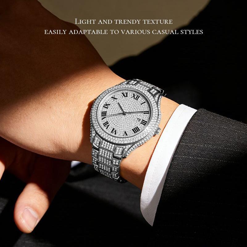Herren Bling Uhr Vollkristall Zinklegierung Armband Täglich Wasserdicht Luxus Hip Hop Quarz Armbanduhren