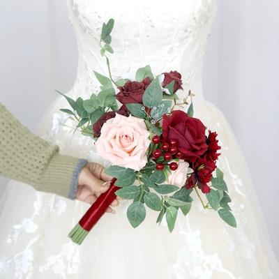 Artificial Flowers Bridal Bouquet for Bride, Rustic Wedding Bouquets for Bride Silk Round Artificial Wedding Flowers Bouquets