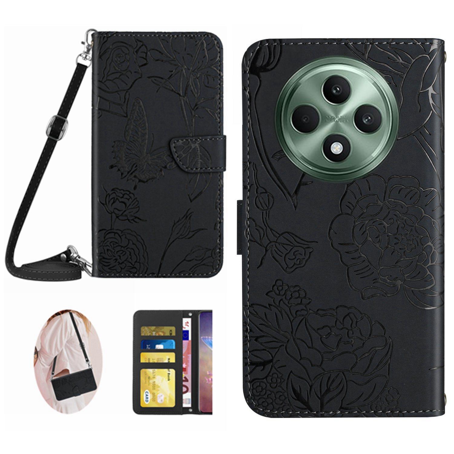 HT03 For Oppo Reno12 F 5G Case Butterfly Flowers PU Leather Crossbody Phone Cover A