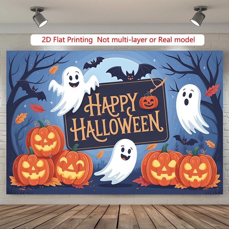 Party Backdrop Halloween Flat Ghosts Pumpkins Bats Photo Booth Background Party Decor