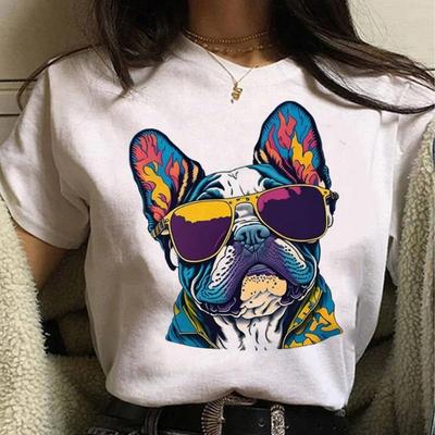 Fransız güneş gözlüğü bulldog T-shirt kadın 3D baskılı desen T-shirt Kız Japon büyük boy giyim kısa kollu üst