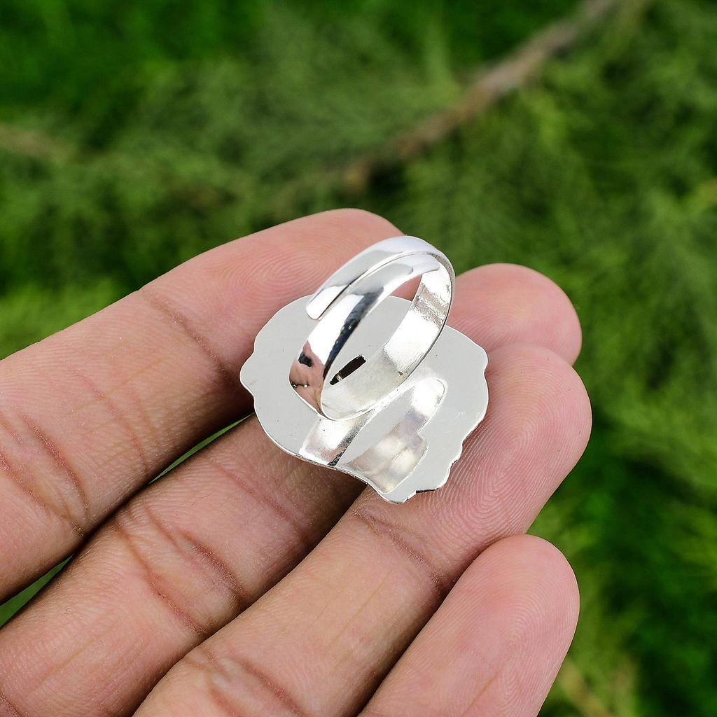 Natural Prehnite Rough Gemstone Multi Stone Adjustable Ring 925 Silver For Women
