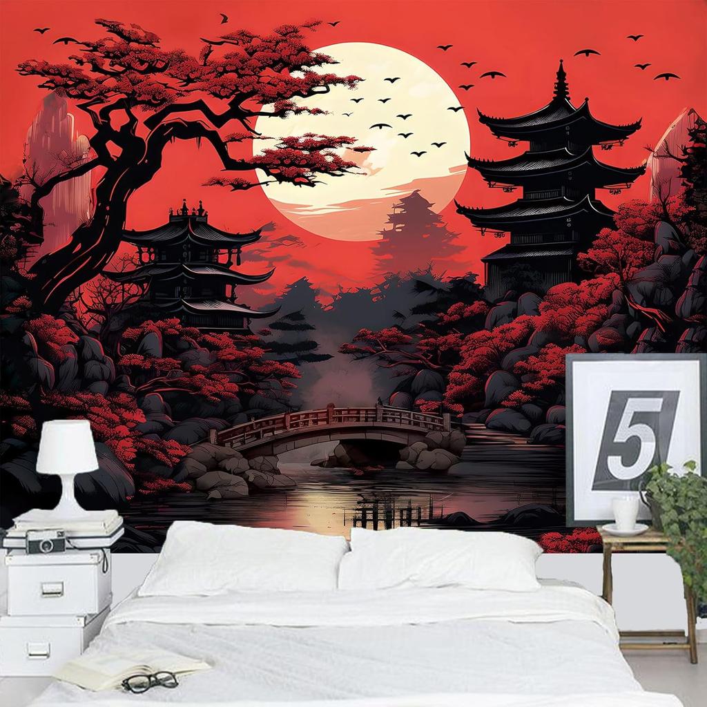 Forest Green Natural Pattern Tapestry Wall Decoration, Misty Forest Sunlight Mural Tapestry Bedroom Aesthetics