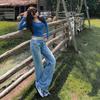 American retro low-rise loose straight-leg flared pants drape floor mopping versatile autumn and winter jeans women's new models