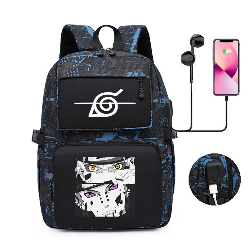 Naruto Peripheral Printed Backpack, Large-Capacity Student Schoolbag Usb Computer Bag