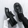 Black big head business casual leather shoes men's Korean version fringed platform loafers men's nightclub height-increasing small leather shoes