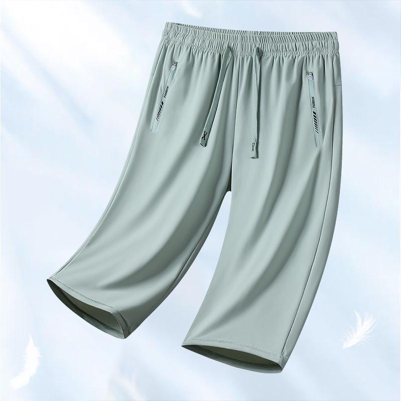 Men's Quick-Dry Ice Silk 7-Point Summer Sports Pants - Loose, Lightweight, Plus Size Running Pants