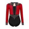 Girls Gymnastics Leotard Long Sleeve Keyhole Back Shiny Rhinestones Figure Skating Dancewear