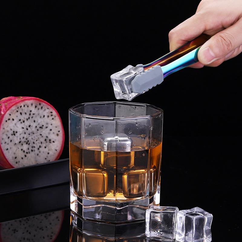 Silicone Head Stainless Steel Food Ice Cube Clip Non-Slip Mini Sugar Dessert Clamp Barbecue Bread Tongs Coffee Bar Utensils