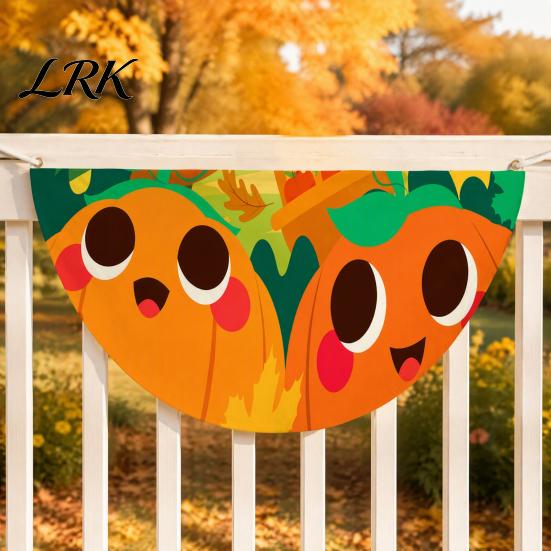 Fall Door Hanging Banner Bunting Fan Flag for Outside, 1.5 X 3ft Turkey Pumpkin Maple Holiday Window Ornaments Leaf Pattern Banner, Thanksgiving