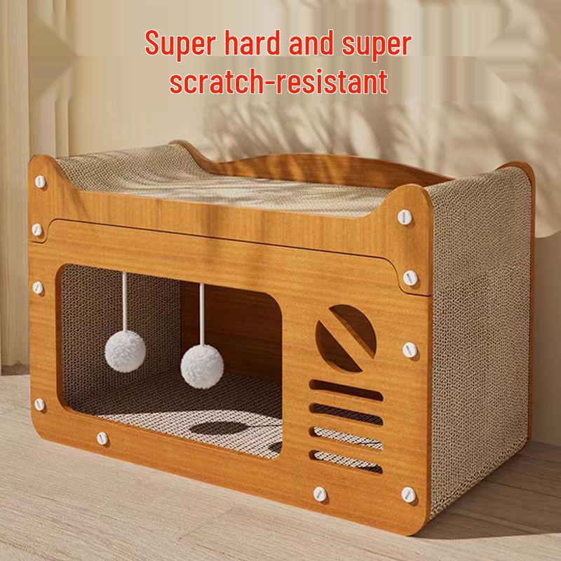 Vertical Cat Scratching Post and Bed - Wear-Resistant, All-Season Cat Claw Board & Winter Cat House with Toy
