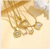 Cubic Zirconia Pendant Necklace for Women, Stainless Steel Chain Trendy Jewelry, Square Heart CZ Stone Boho Jewelry