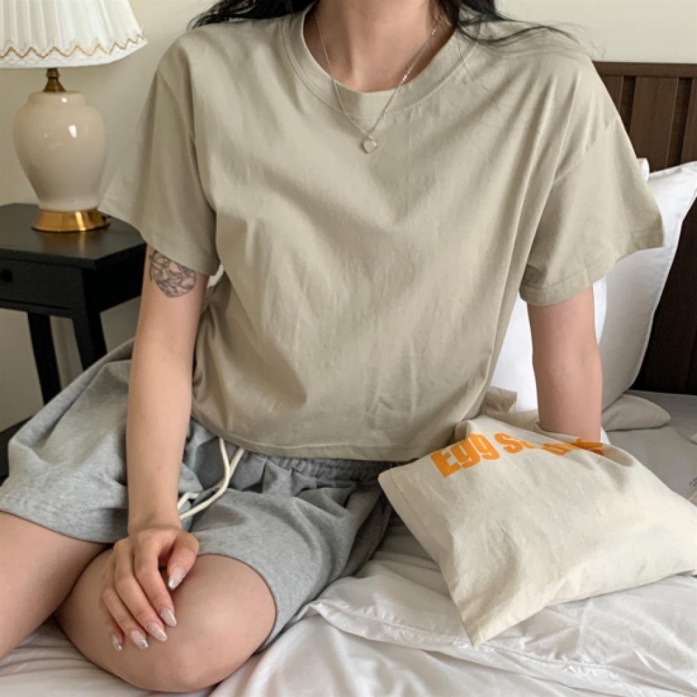 New Arrivals Open Run Women CoTTon Crop ShorT Sleeve T shirT Round Neck