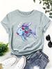 Polyester 100% Lady Rainbow Scale Fish Teacher T-shirt Nostalgic Design Featuring "Kindness" Print Short-sleeved Round-neck Summer