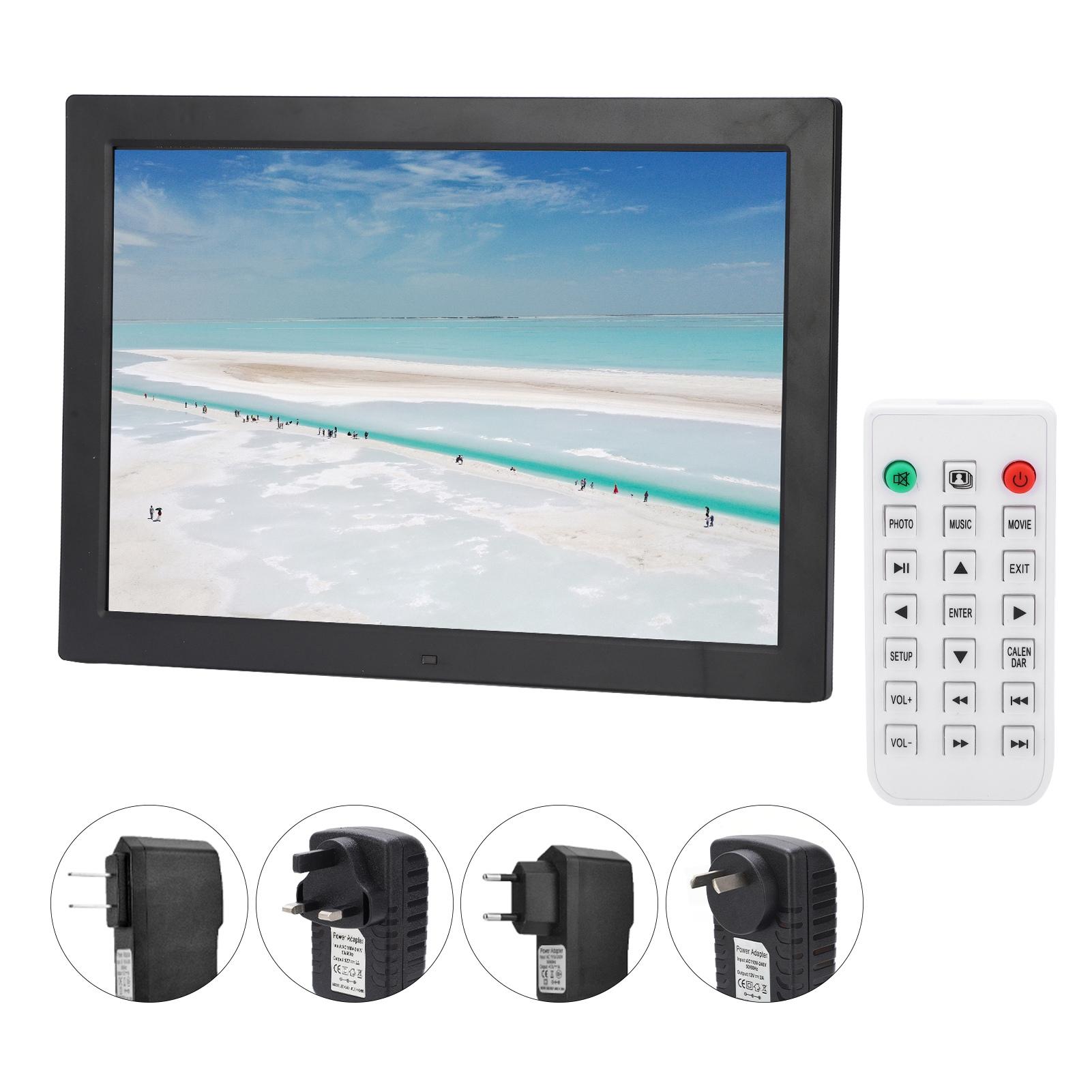 

Цифровая фоторамка HD 17 дюймов, 1440 x 900, поддержка MP3/MP4/воспроизведения изображений, цифровые часы/календарь, 100‑240 В