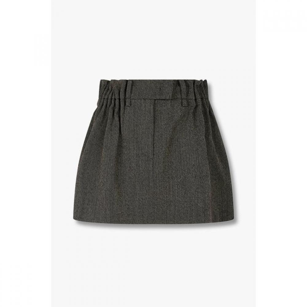 Vov Wool Mini Skirt With Shirring Detail Braun/S