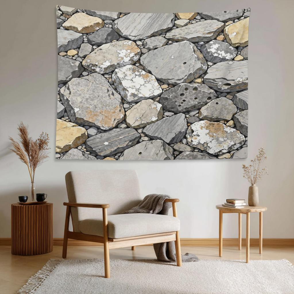 Naturstein Fels Wandteppich Wanddekoration Boho Flusssteine Hängend Geologische Kunst Druck Rustikal Zimmer Wandbehang Akzent Dekoration