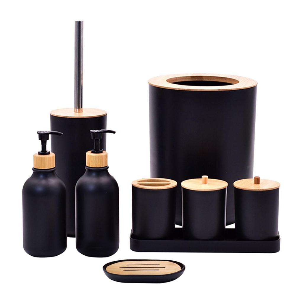 Accessories Set Soap Dispenser Cotton Ball Holder with Tray Toothbrush Cup Container for