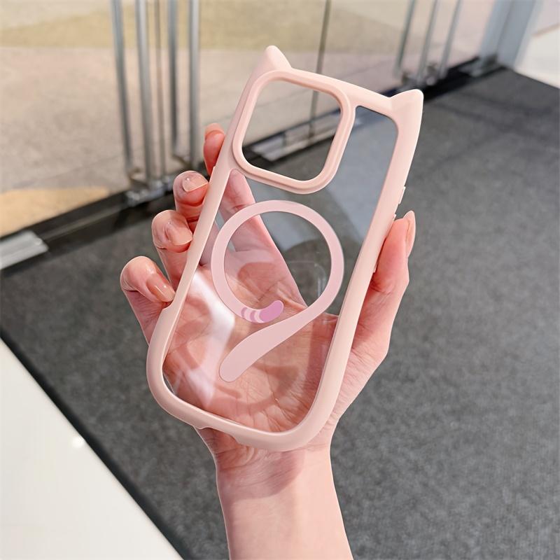 Magnetic Suction Cat Tail Transparent Frosted Case for iPhone 16 15 14 Plus 13 12 Mini 11 Pro Max Anti Fall Large Hole Cover